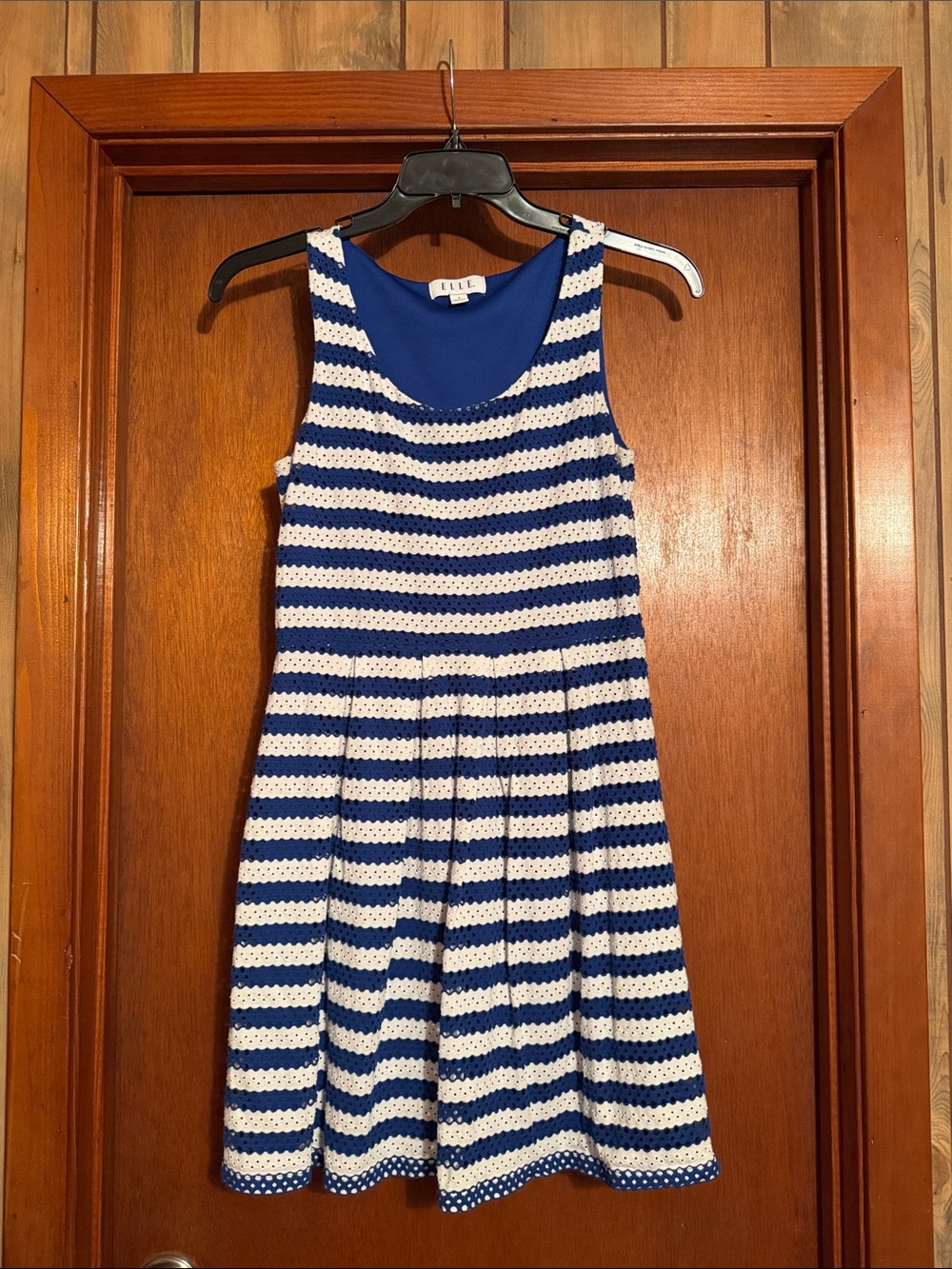 Elle Navy and White Striped Sleeveless Knit Dress
